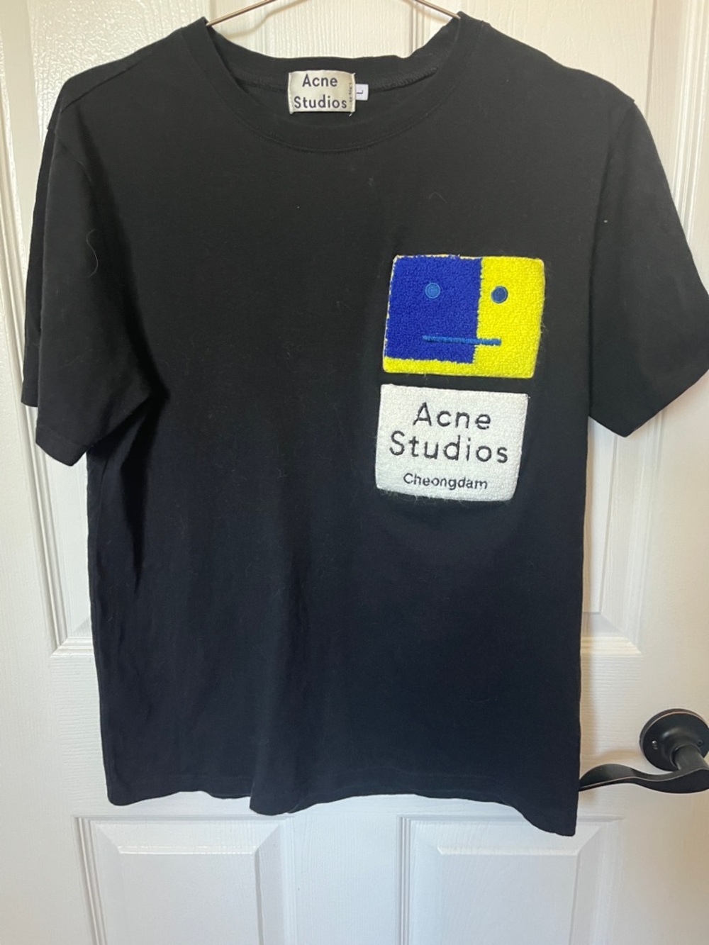Acne Black Crew Neck Tee with White Logo Tag